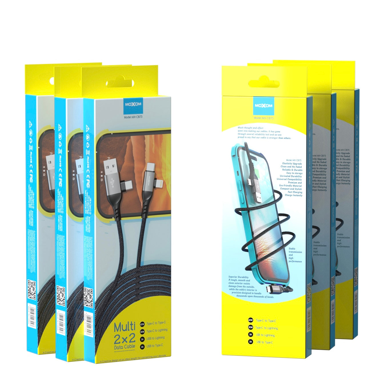 כבל טעינה משולב 2 ב-2  בהספק עד 60W – אורך 1 מטר