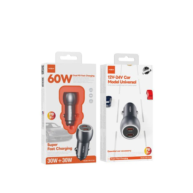 מטען מהיר לרכב 60W עם שני חיבורי USB-C 