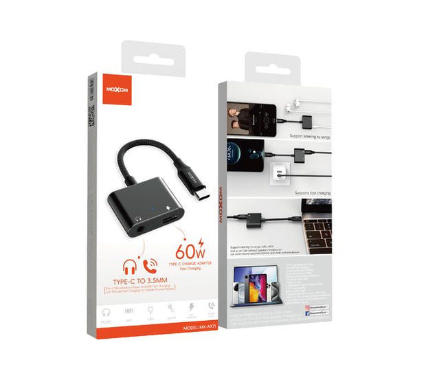 מתאם USB-C לאוזניות 3.5 מ״מ וטעינה מהירה 60W 