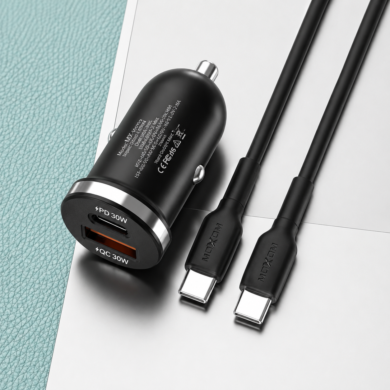 מטען מהיר לרכב 30W עם חיבורי USB-C ו-USB
