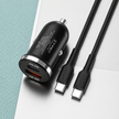 מטען מהיר לרכב 30W עם חיבורי USB-C ו-USB